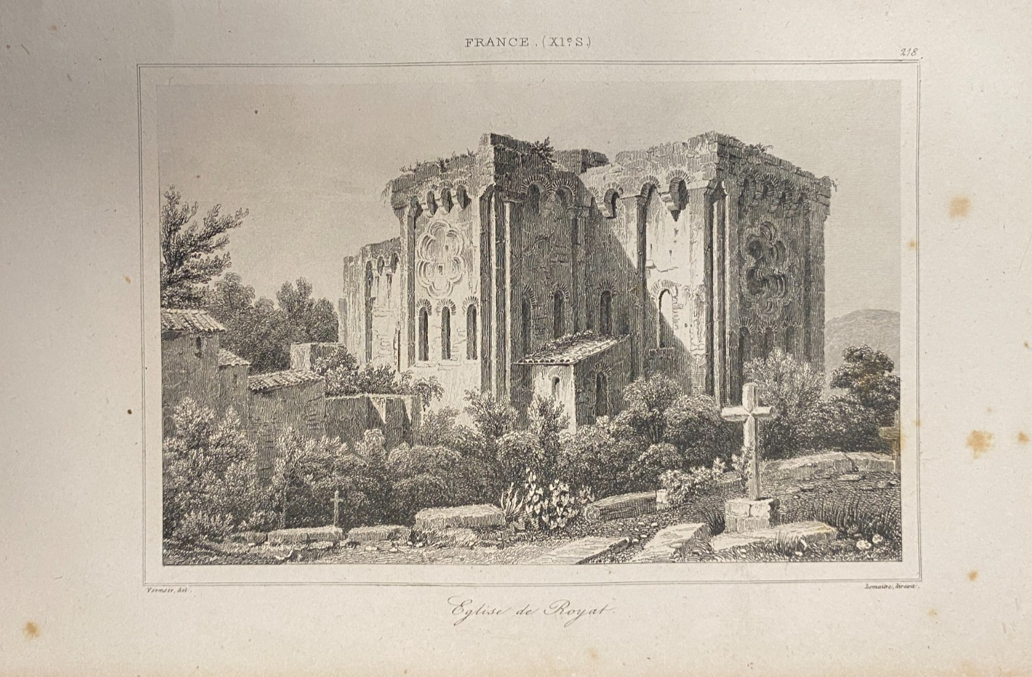 Engraving France 11th Century “Church Of Royat”
