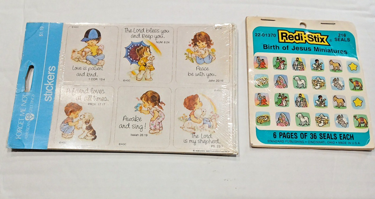 Vintage 1980s Religious Sticker Packs American Greetings RediStix Nativity Lot