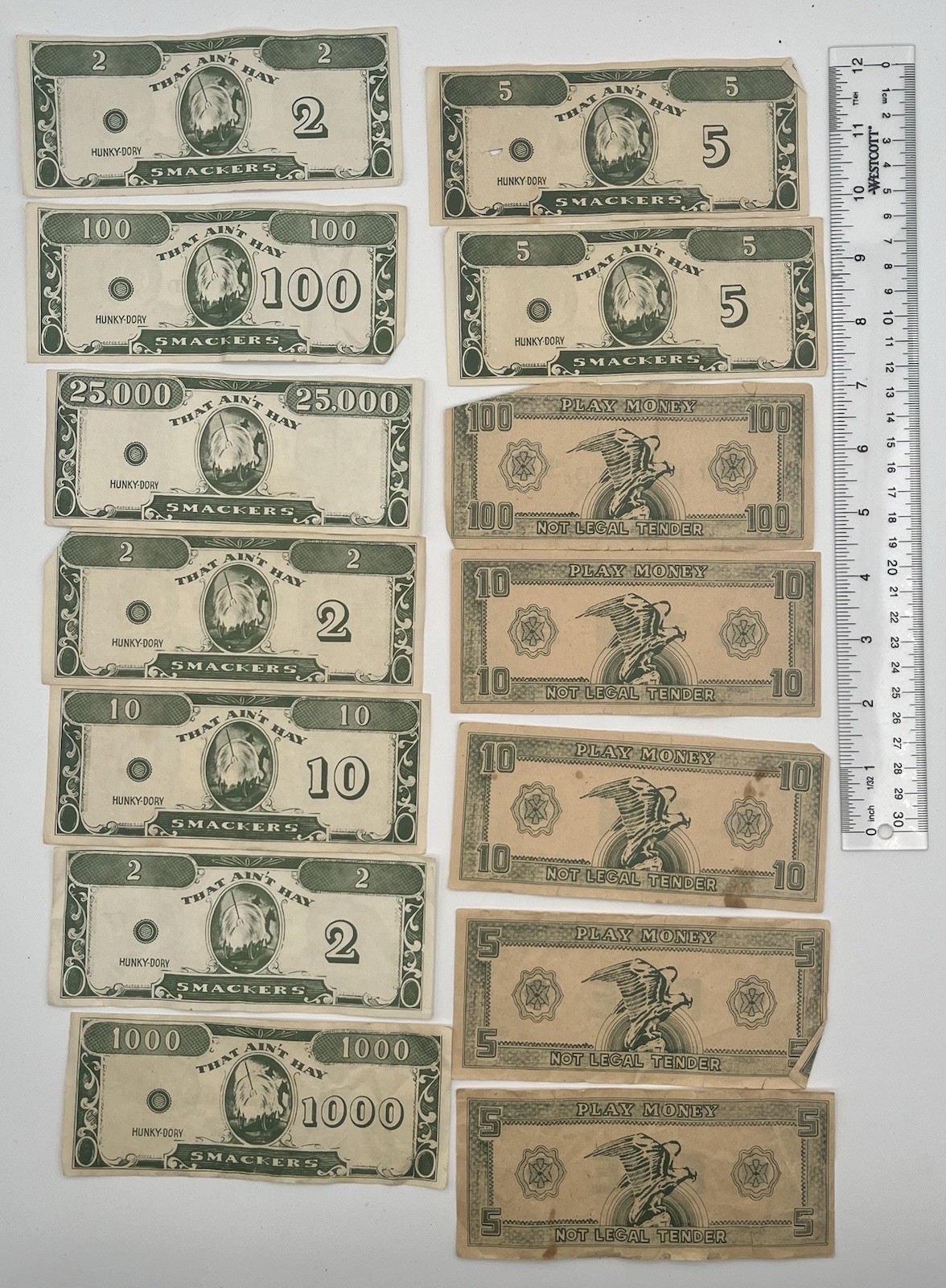 Vintage 1950s 1960s Play Money Stack Of Bills Tracies Inc Hunky Dory & Unmarked