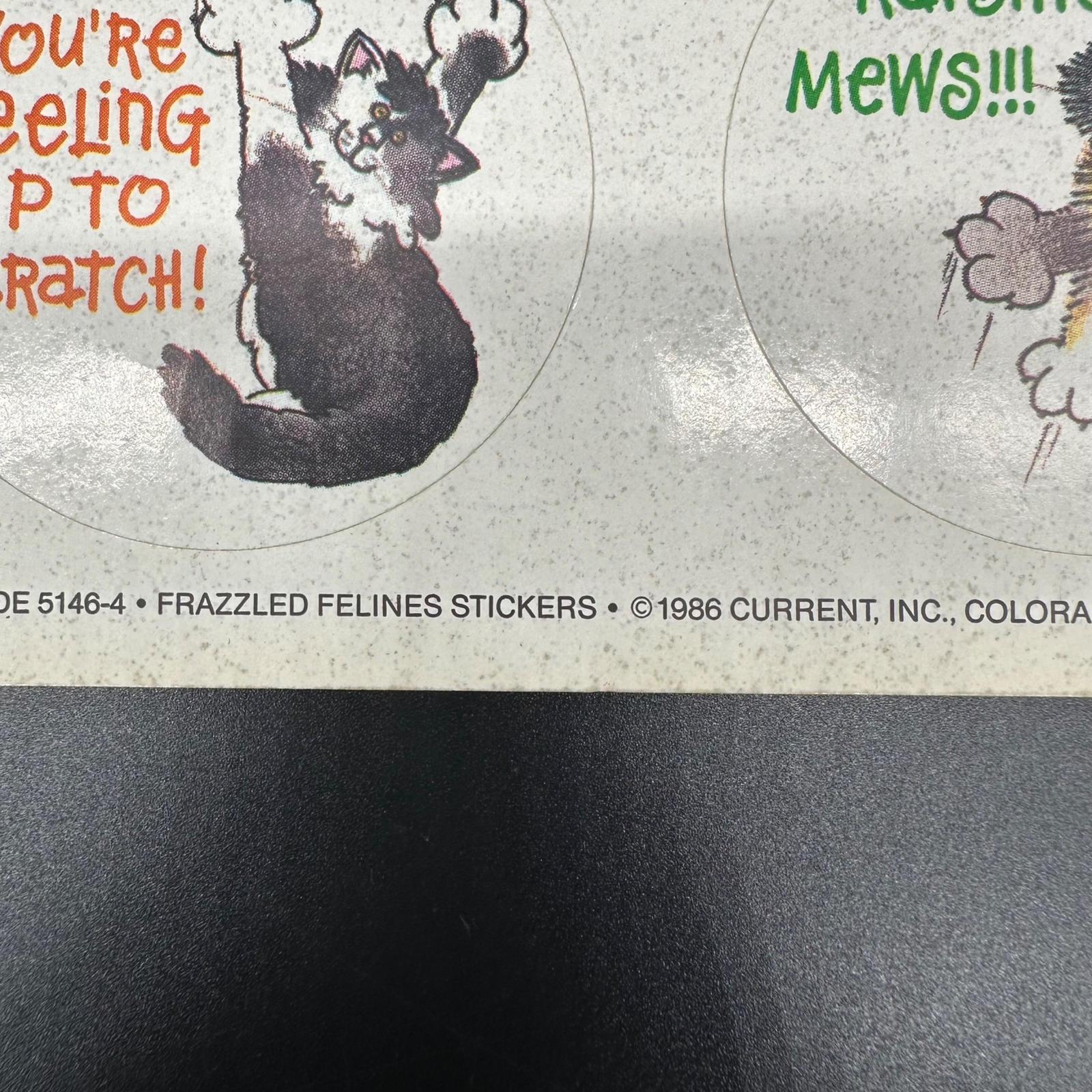 Vintage Kitty Cat Stickers Frazzled Felines 1986 Current Kitschy Humor Round 80s