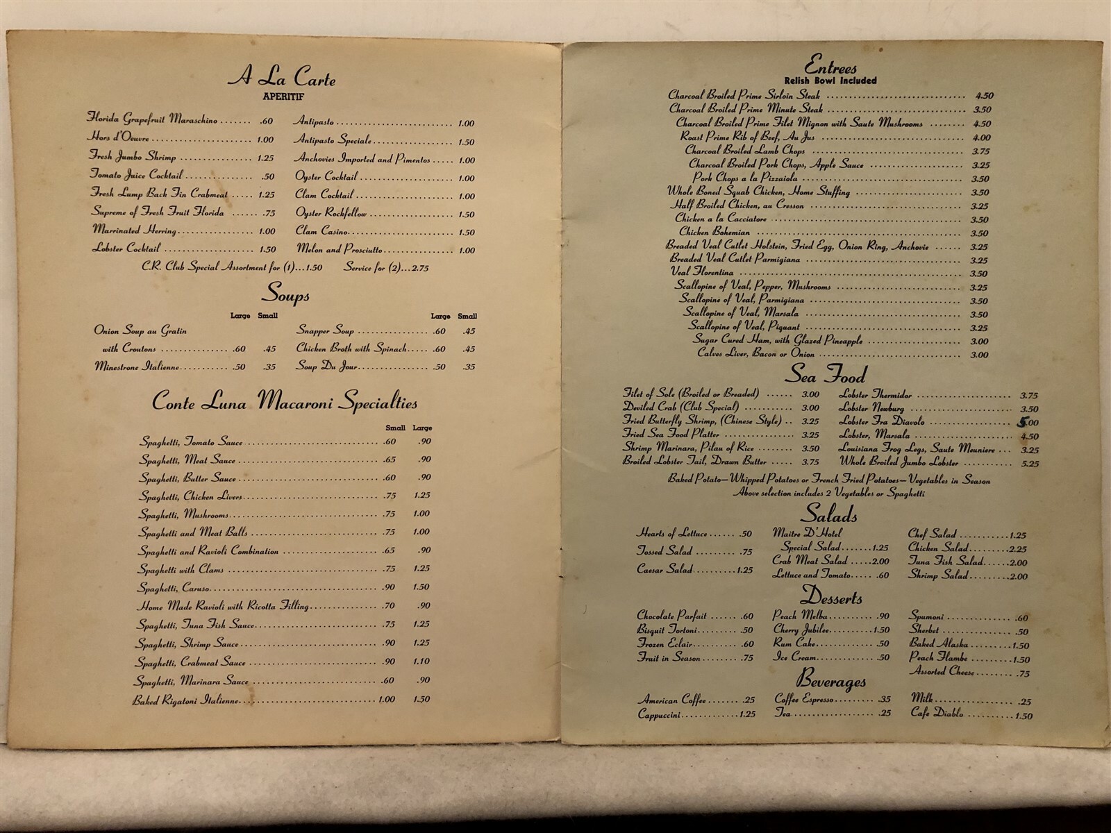 1960’s 1970’s Unknown Restaurant CR Menu Philadelphia PA Cherry Hill NJ Vtg