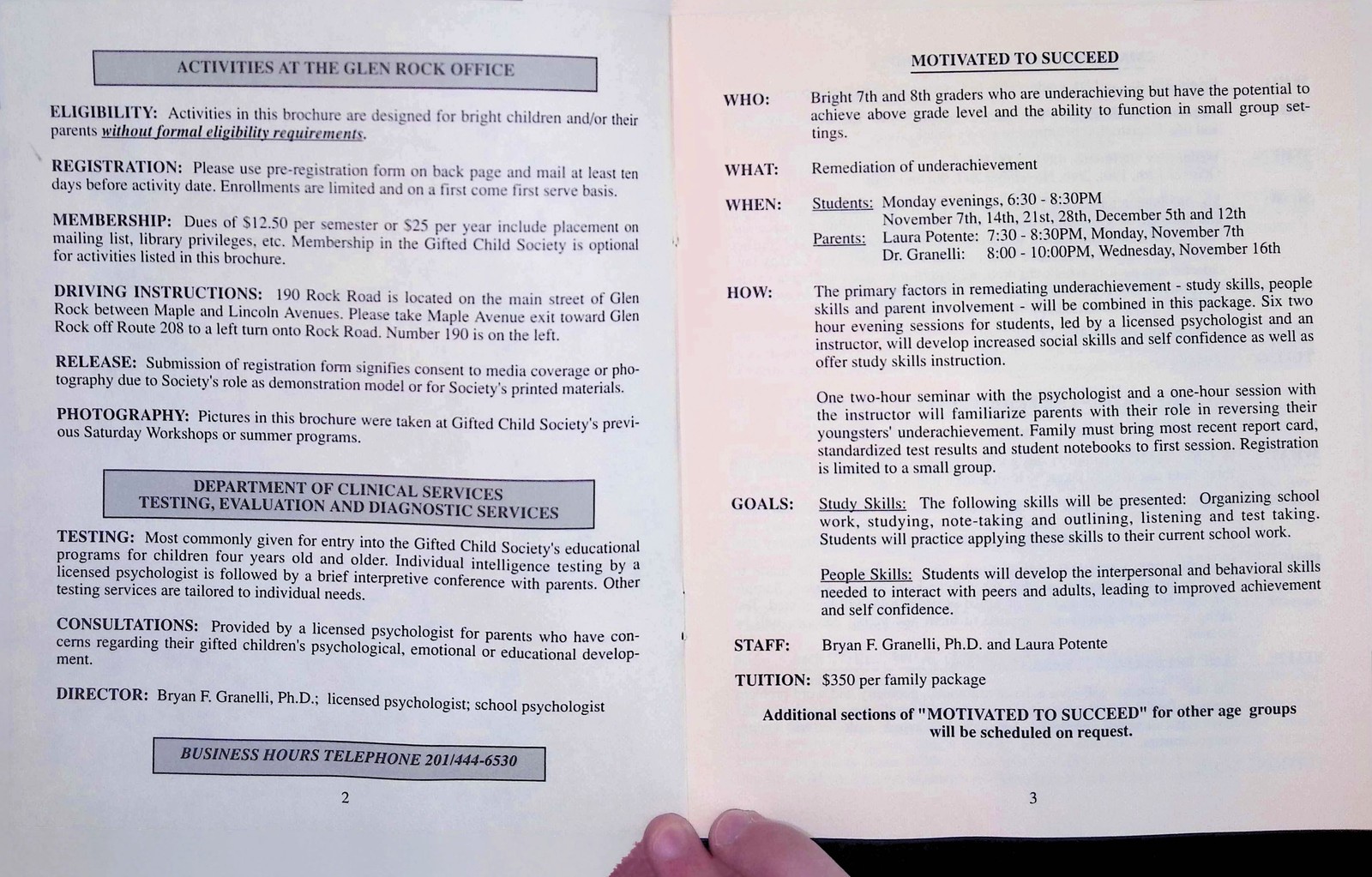 Gifted Child Society 1960s Brochure Glen Rock NJ Enrichment Program