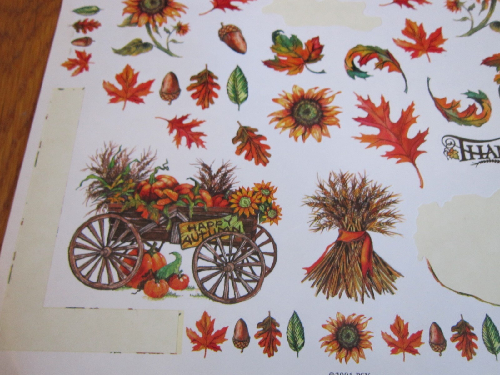 PSX Design Stickers Autumn Fall Color Leaves Acorns 2001 ONE SHEET PartiallyUsed