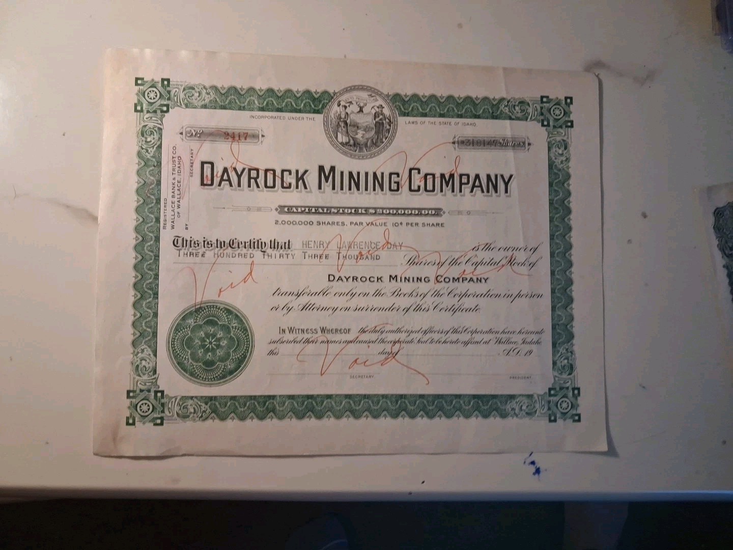 ORIGINAL 1900’s WONDER DAYBREAK MINING CO GOLDFIELD NEVADA STOCK CERTIFICATE Unc