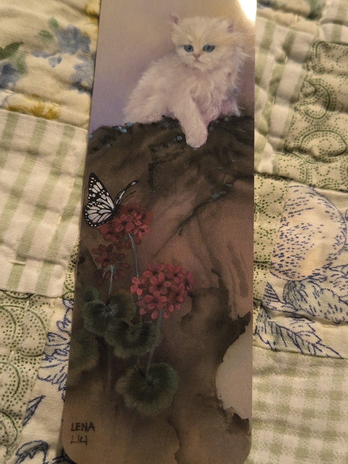 Vtg 80s Persian Kitten &Butterfly Cat Lena Liu Quality Artworks Tassel Bookmark