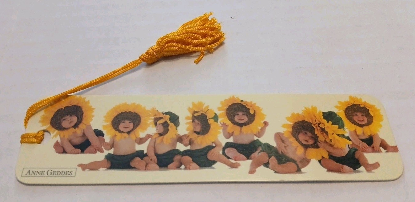Vintage 90s Anne Geddes Sunflower Babies Tassel Bookmark, 1995 KBO-12076