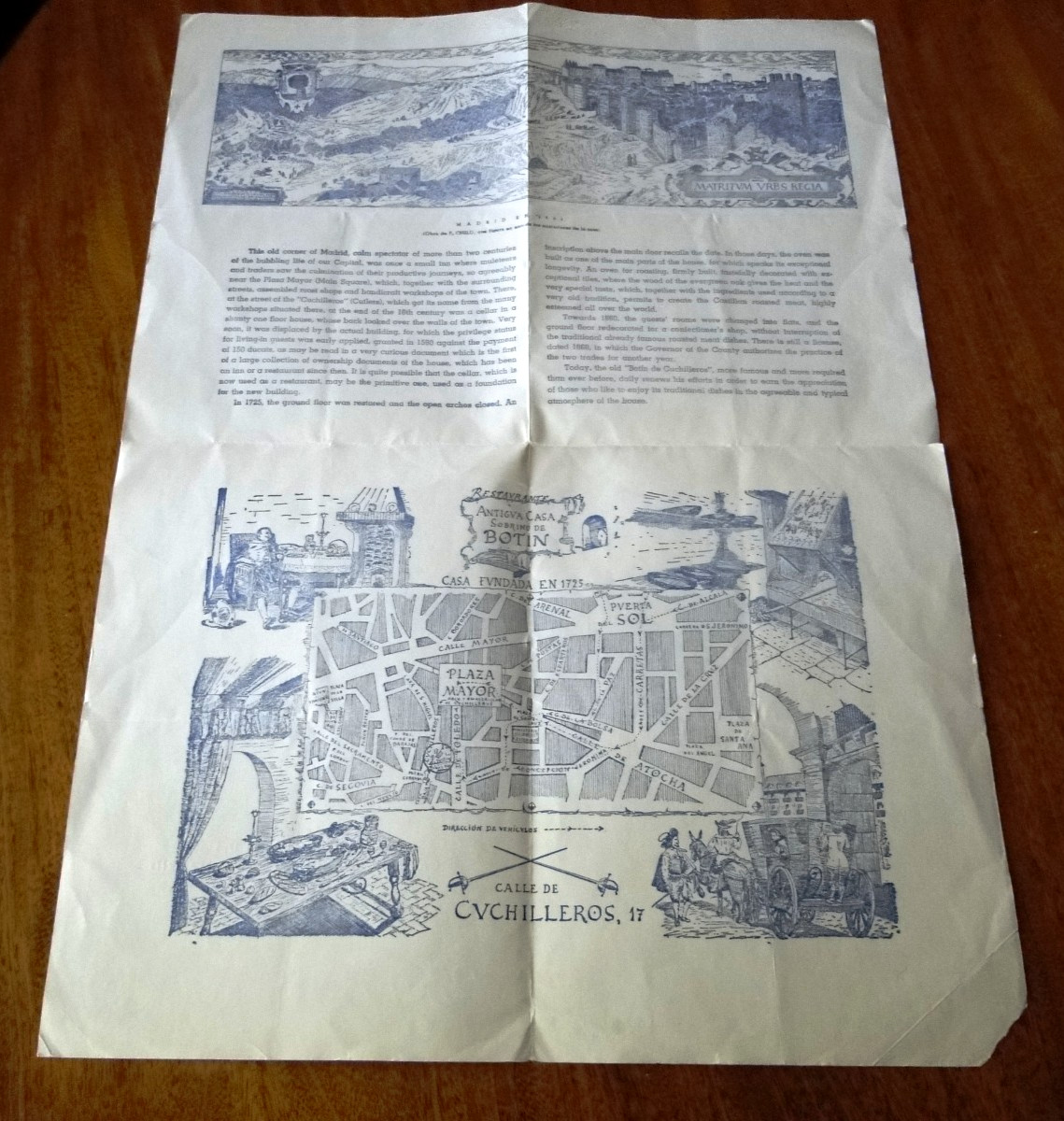 1968 250th Anniversary Casa Botin Restaurant Menu Madrid Spain Plaza Mayor