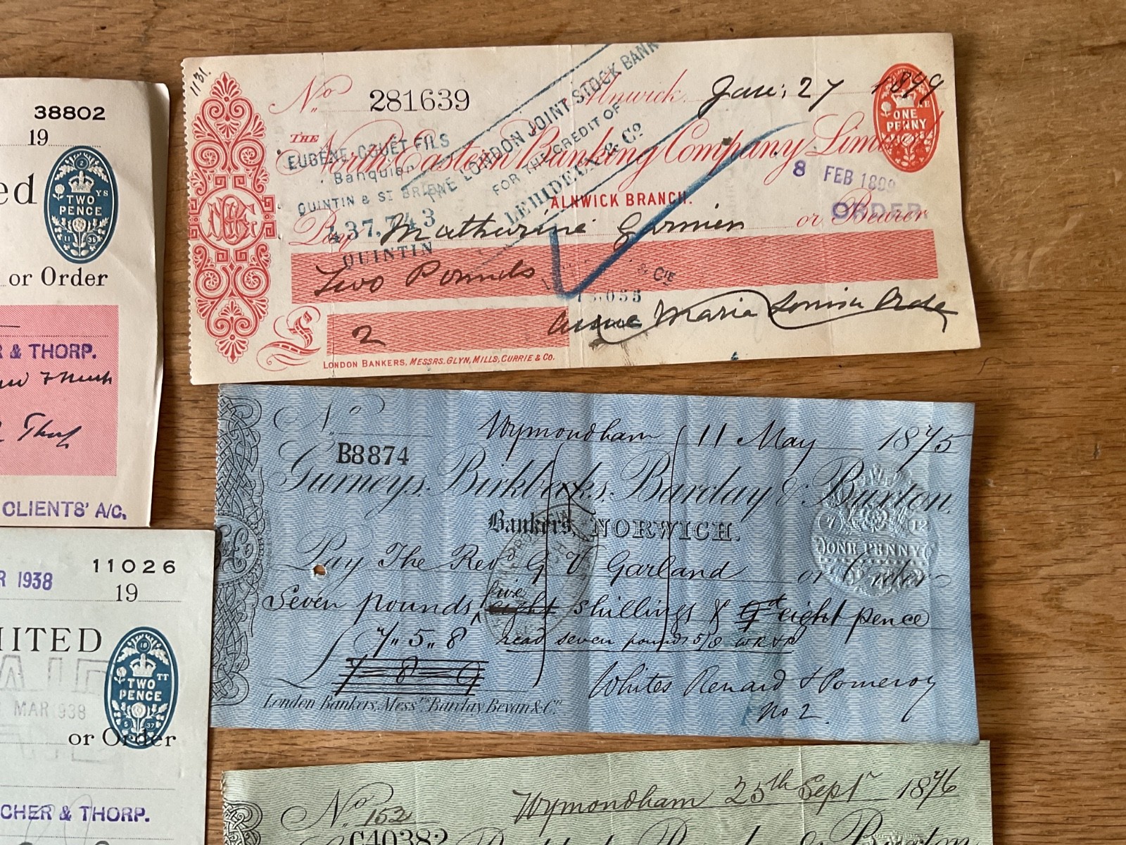 British vintage used cheques 6 items B5345