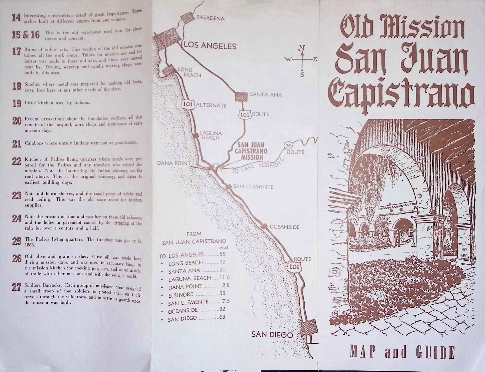 Old Mission San Juan Capistrano MAP GUIDE Pamphlet 1920s Orange County CA
