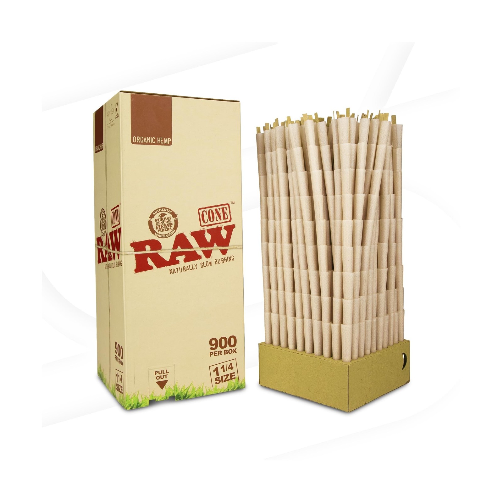 RAW Organic 1 1/4 Pre-Rolled Cones with Filter (900 Pack)