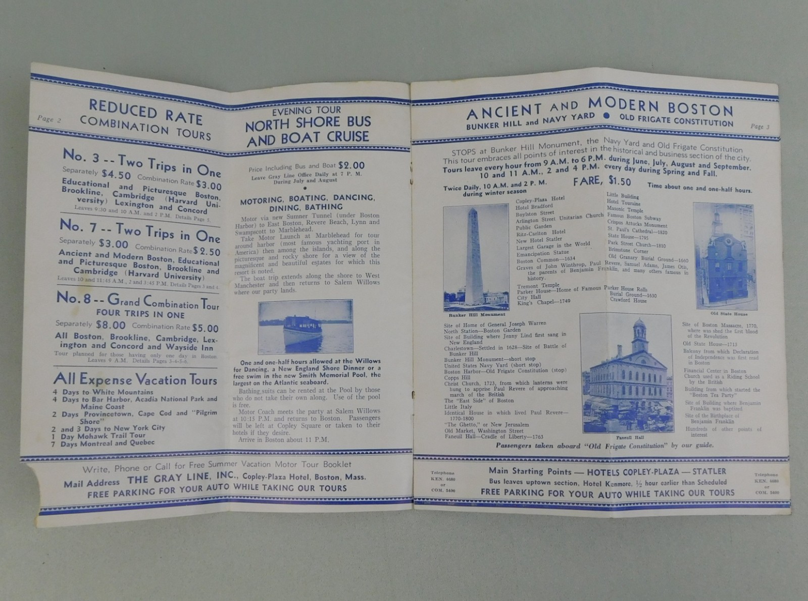 Vintage 1935 Gray Line Boston Sight Seeing Tour Travel Brochure USS Constitution