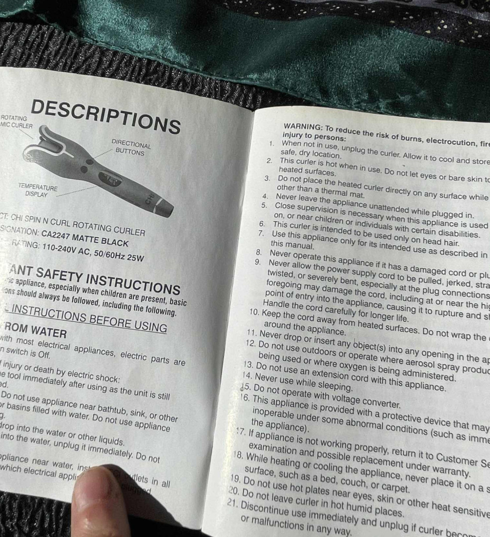 Owner’s Manual ONLY CHI Matte Black Spin N Curl Rotating Curler CA2247 Farouk