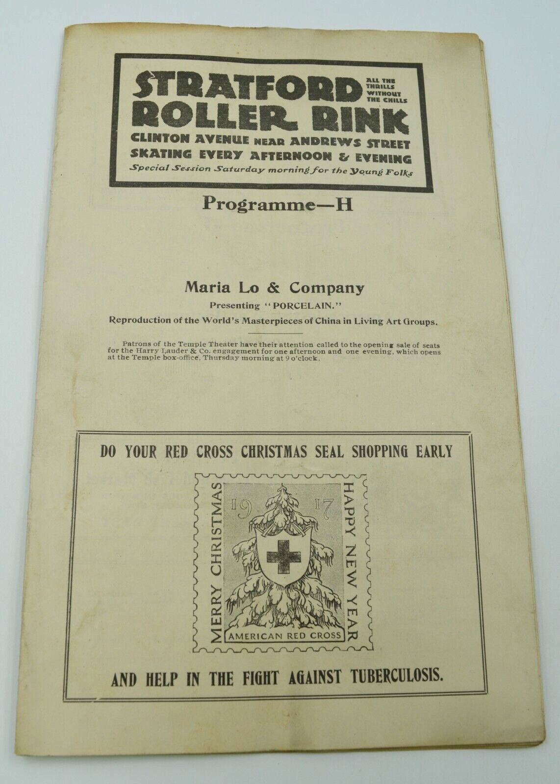 Vintage Stratford Roller Rink – Program H – Cadillac Advertisements/X-Mas/More