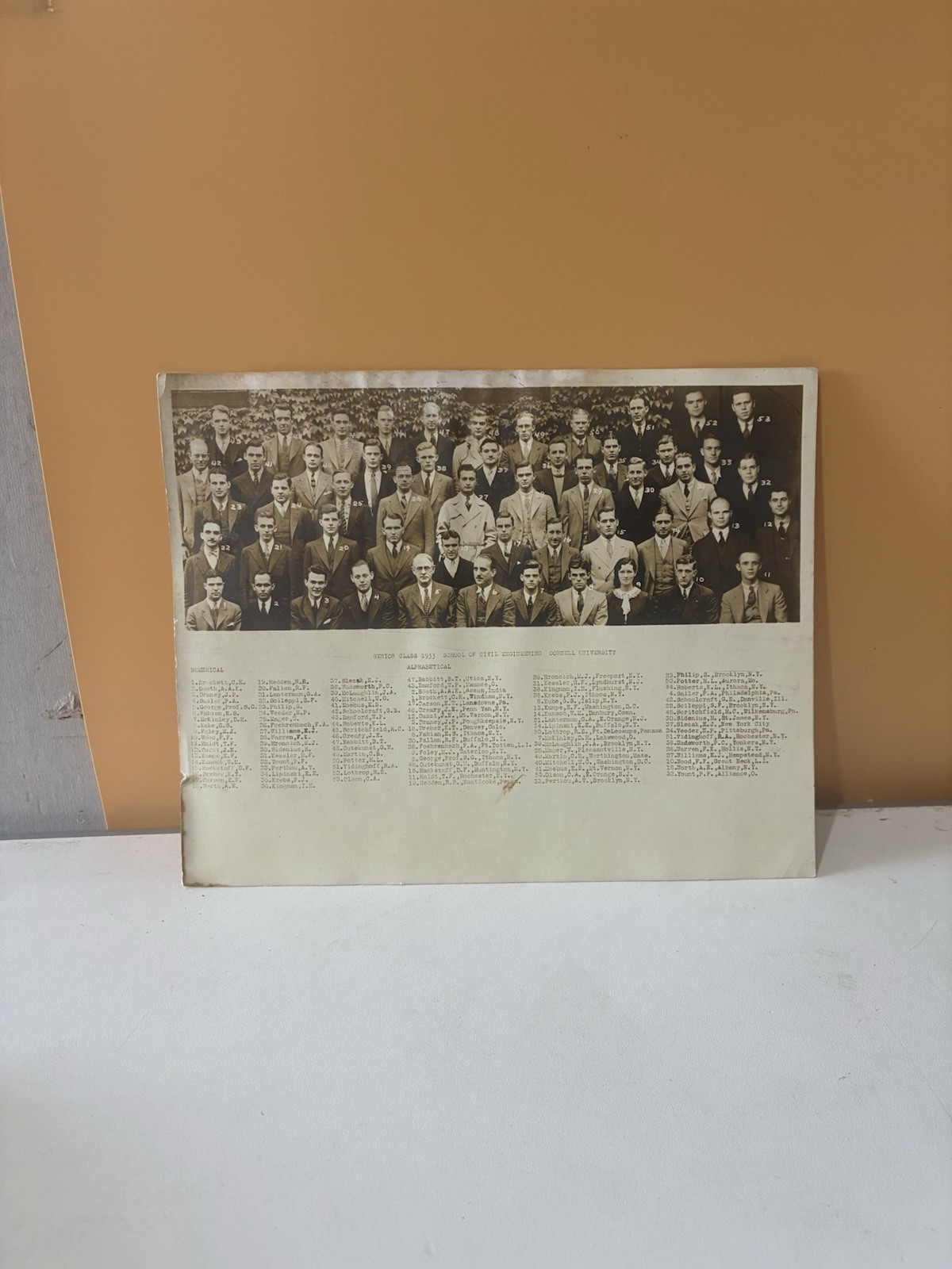 VTG 1933 Senior Class Cornell University School of Civil Engineering Paper Photo