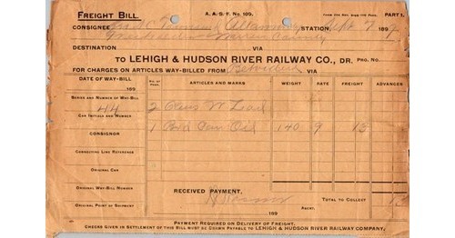 Lehigh & Hudson River Railway Freight Bill 1897 NJ Railroadiana Paper Ephemera