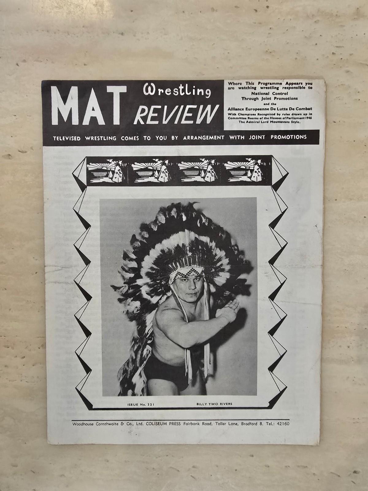 Vintage 1962 British Wrestling Programme Portsmouth Masambula Albert Wall 60s