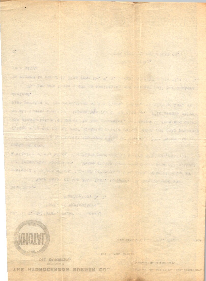 Hydrocarbon Burner Co 1900s Letter Kerosene Oil Heater USDA Correspondence