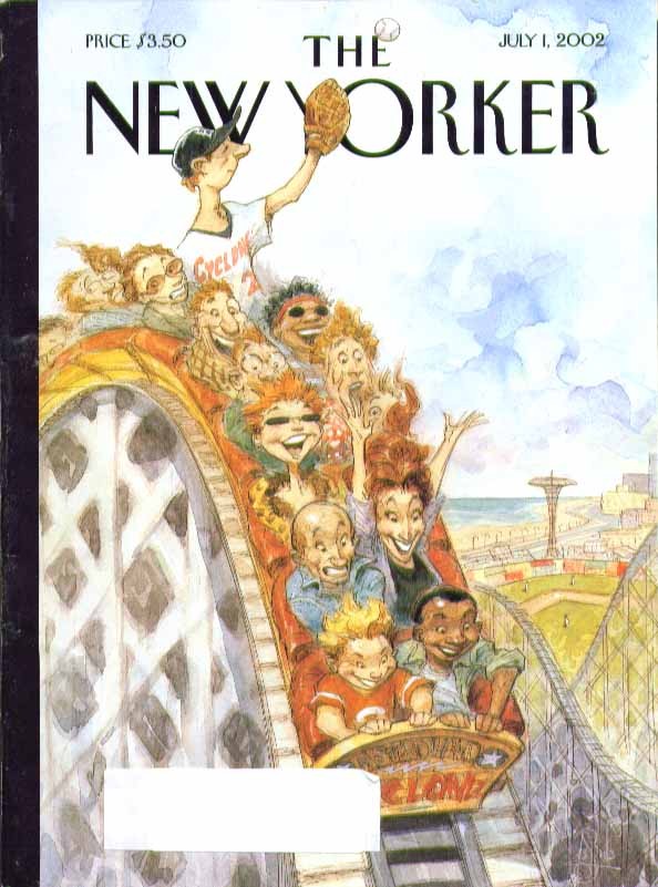 New Yorker cover Peter De Seve ballplayer catches fly on rollercoaster 7/1 2002
