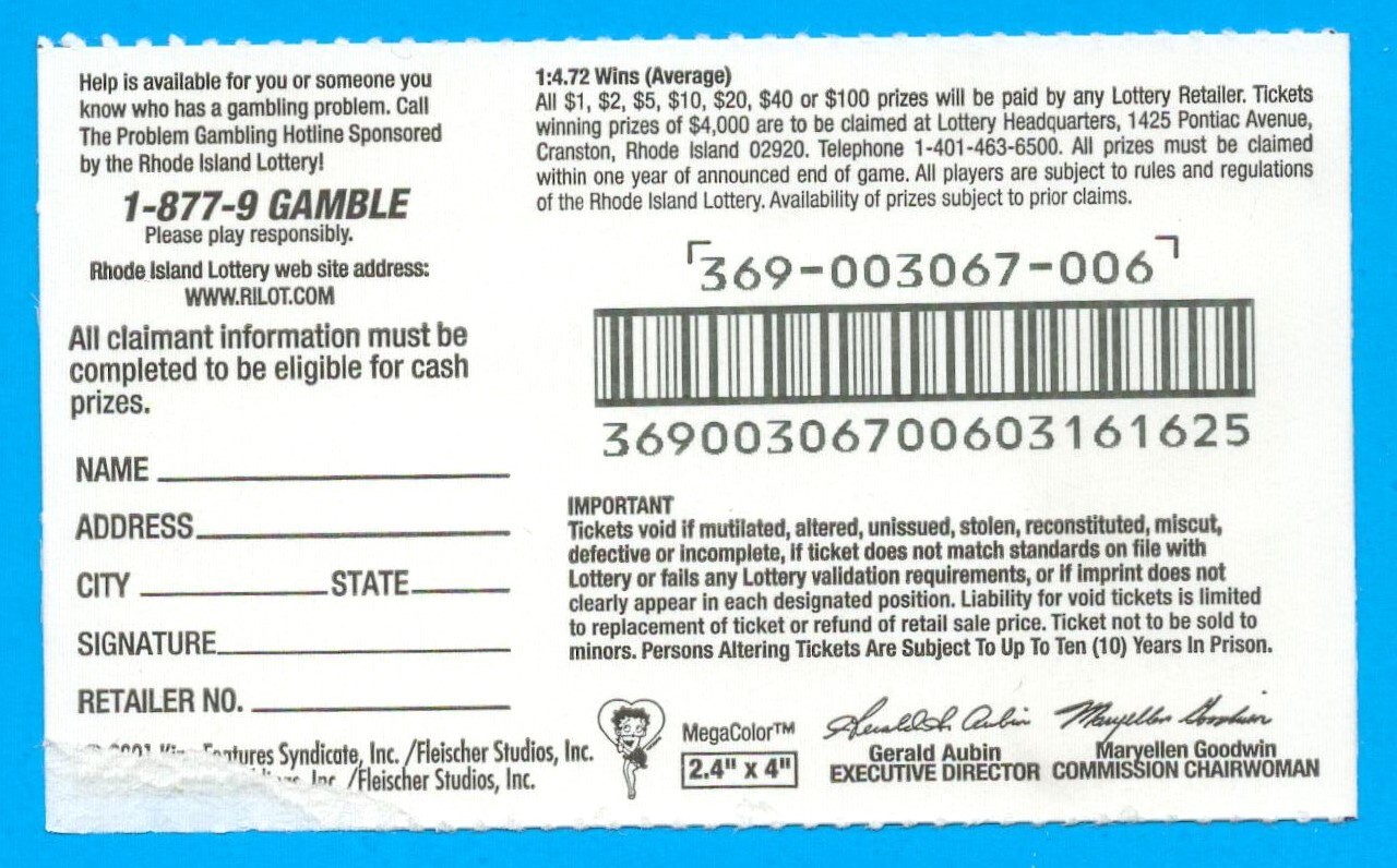 2002 Rhode Island Iottery expired scratch ticket unscratched MINT Betty Boop