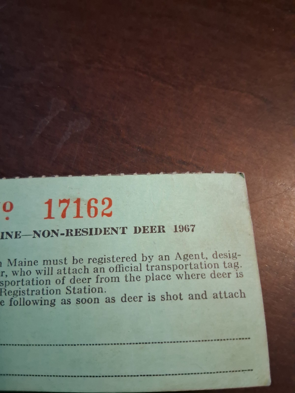 STATE OF MAINE NON RESIDENT DEER TAG 1967