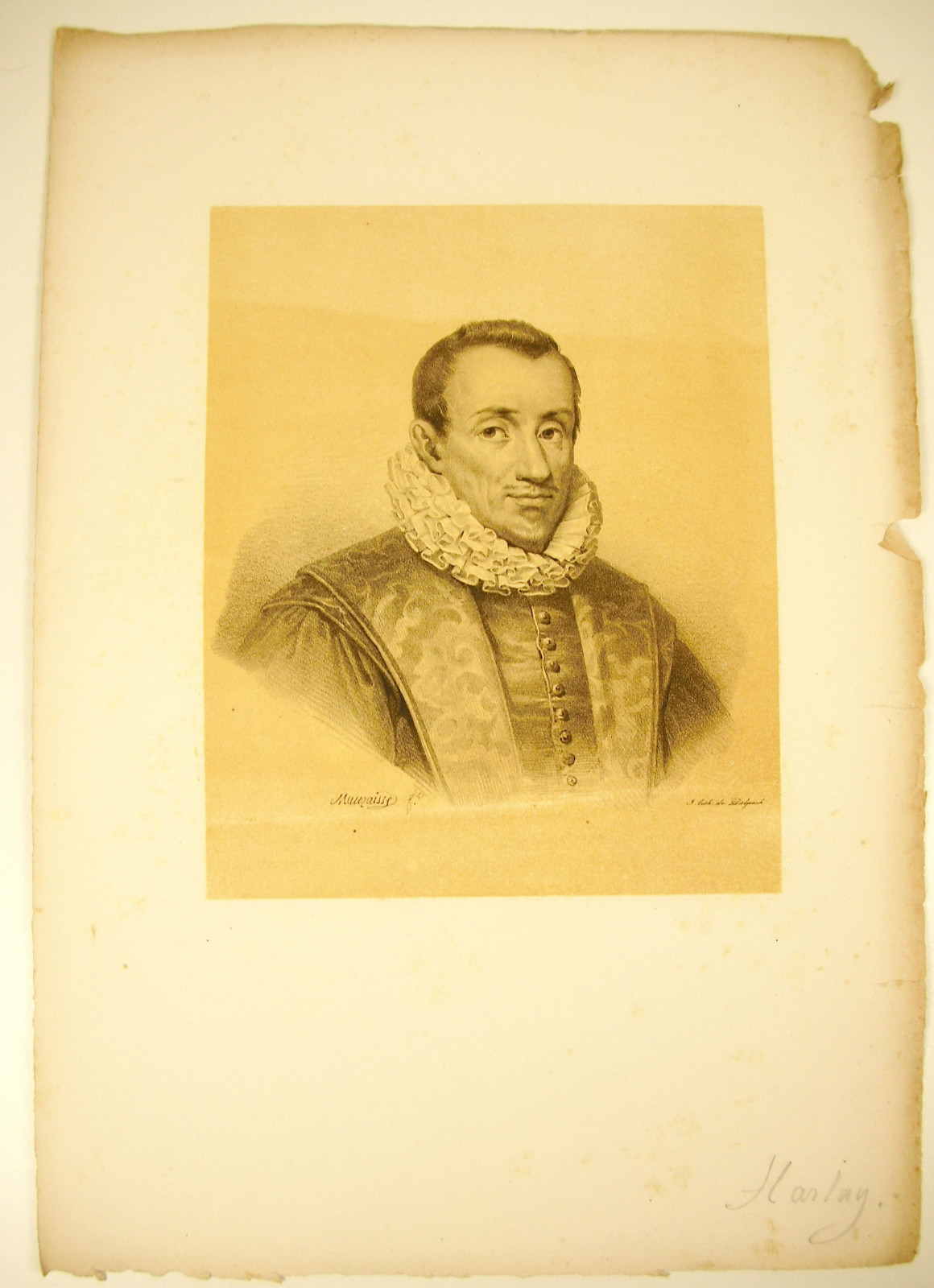 Lithograph Jean-Bap Mauzaisse Portrait of Nicolas de Harlay Sieur de Sancy XIX