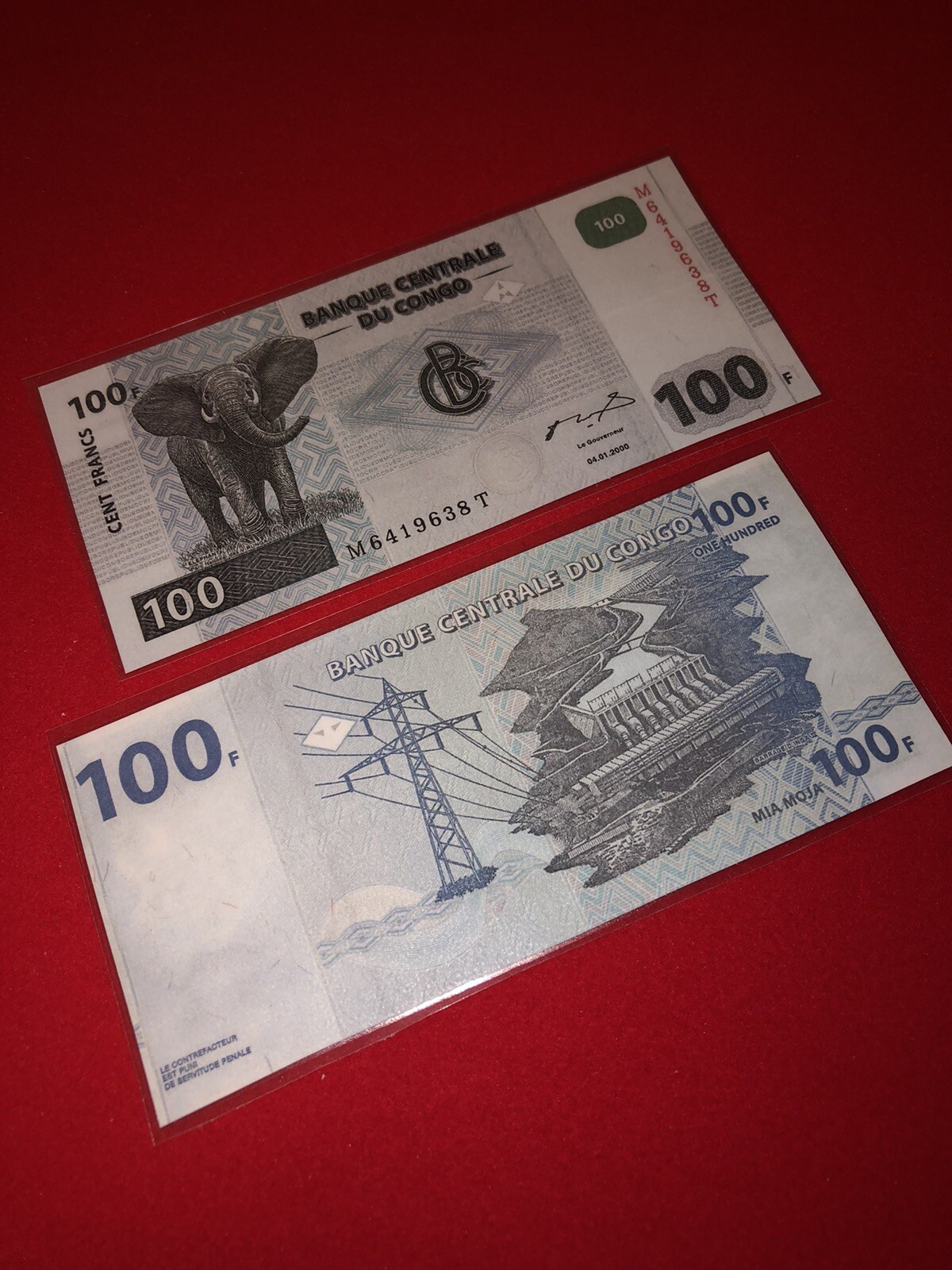 DEMOCRATIC REPUBLIC OF CONGO / LAMMINATED HISTORICAL REPLICA SOUVENIR NOTE PRINT
