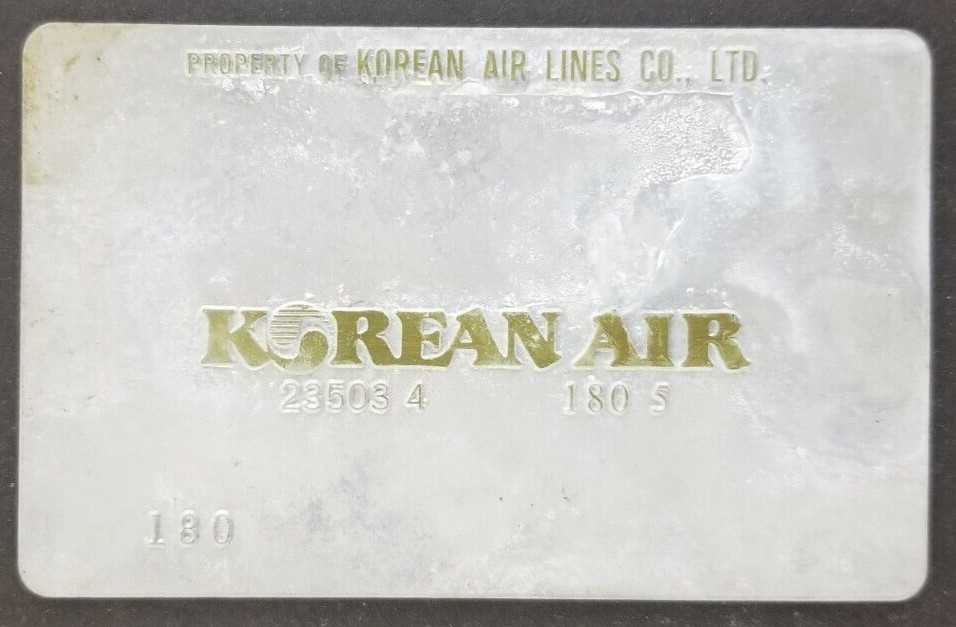 Vintage Korean Air Airlines Airplane Metal Sample Card