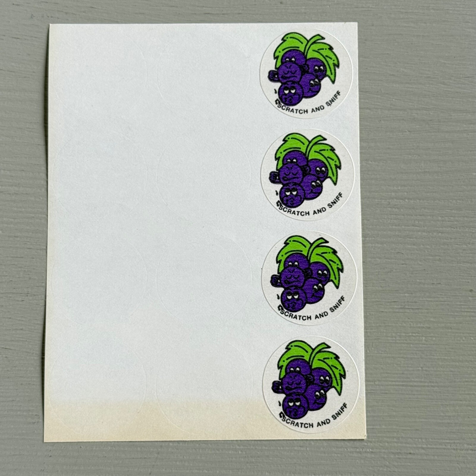 Partial Sheets of 15 Vintage Grape Scratch n Sniff Stickers 1980s Matte Purple