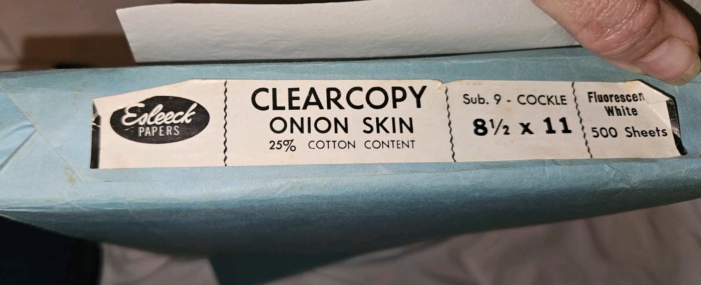 Vntg 500 Sheets Of Esleeck Clearcopy Onion Skin 8.5 X 11 Paper Fluorescent White