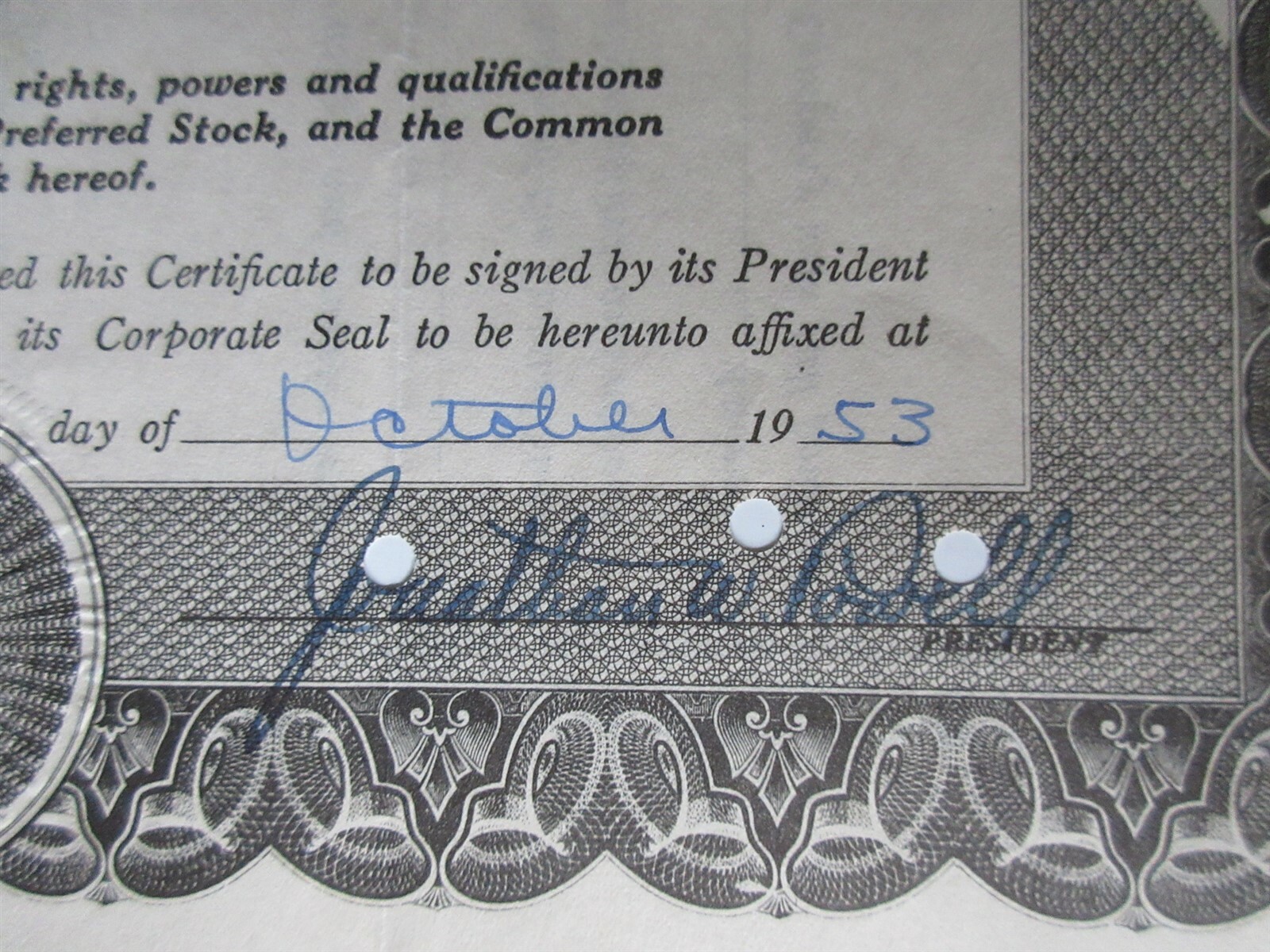 Burlington County Trust Company Stock Certificate Moorestown New Jersey 1953