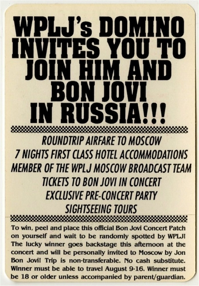 Bon Jovi 1989 New Jersey concert tour Radio 95.5 WPLJ Promo Backstage Pass