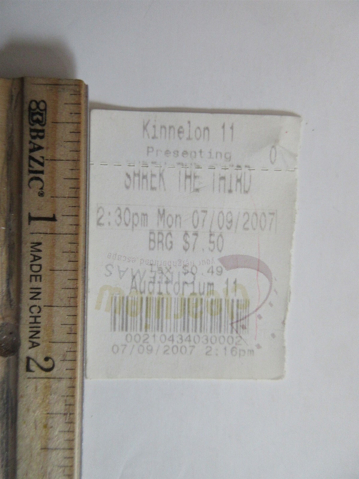 Shrek the Third 2007 Ticket Stub Kinnelon , NJ
