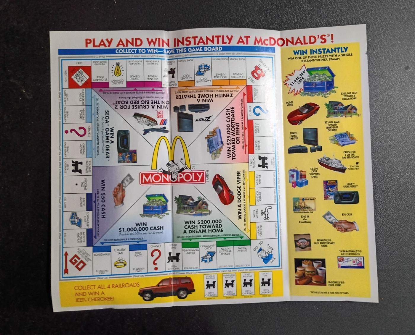 Vintage McDonald’s 60th Anniversary Monopoly Game Board Brochure 1995 Coca-Cola