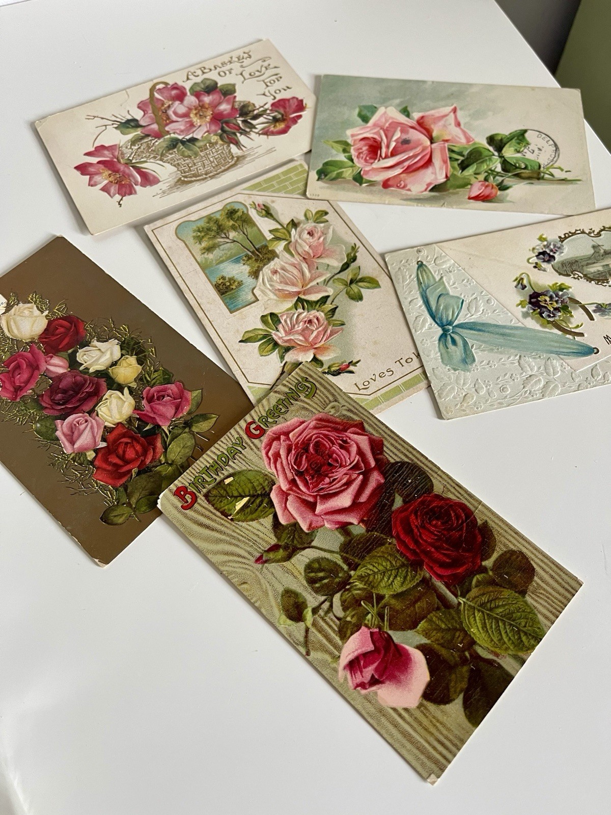 6 Vintage Antique Early 1900’s Floral Postcards Used Condition 5 With Stamps