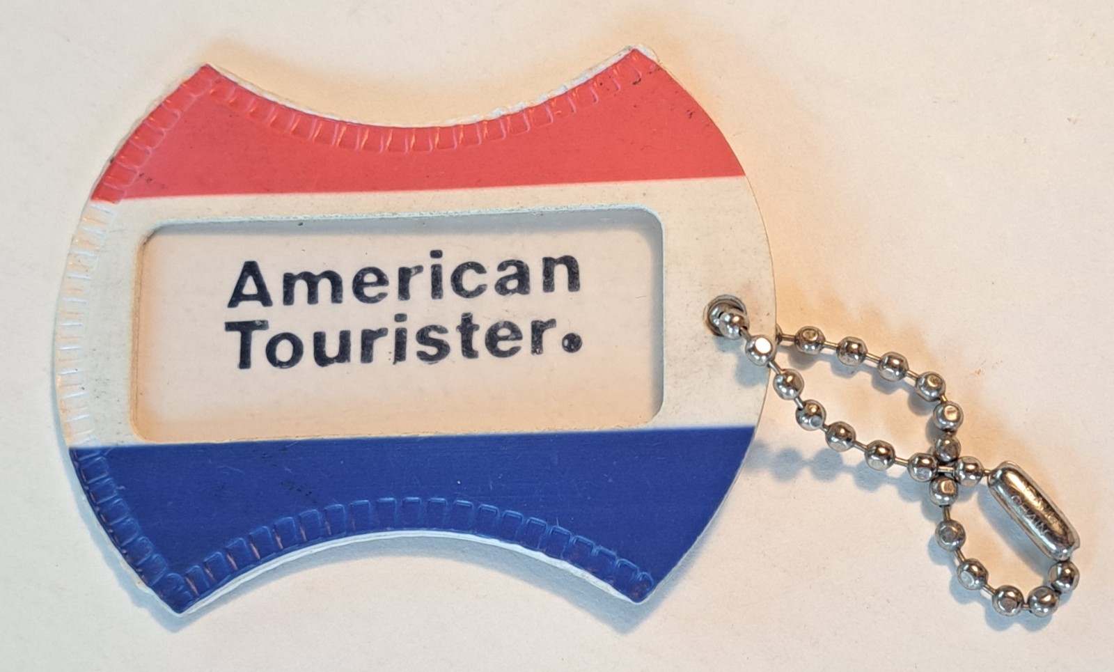 Vintage American Tourister Luggage Name Tag Red White & Blue Ball Key Chain