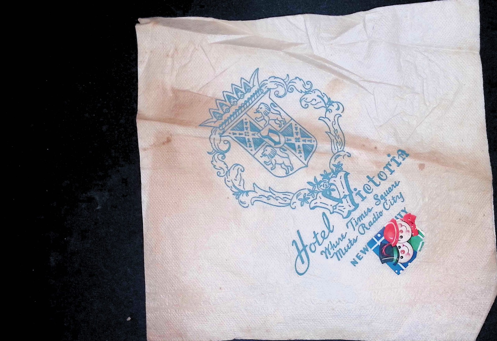 Hotel Victoria Napkin 1950s New York City Crest Times Square Radio City
