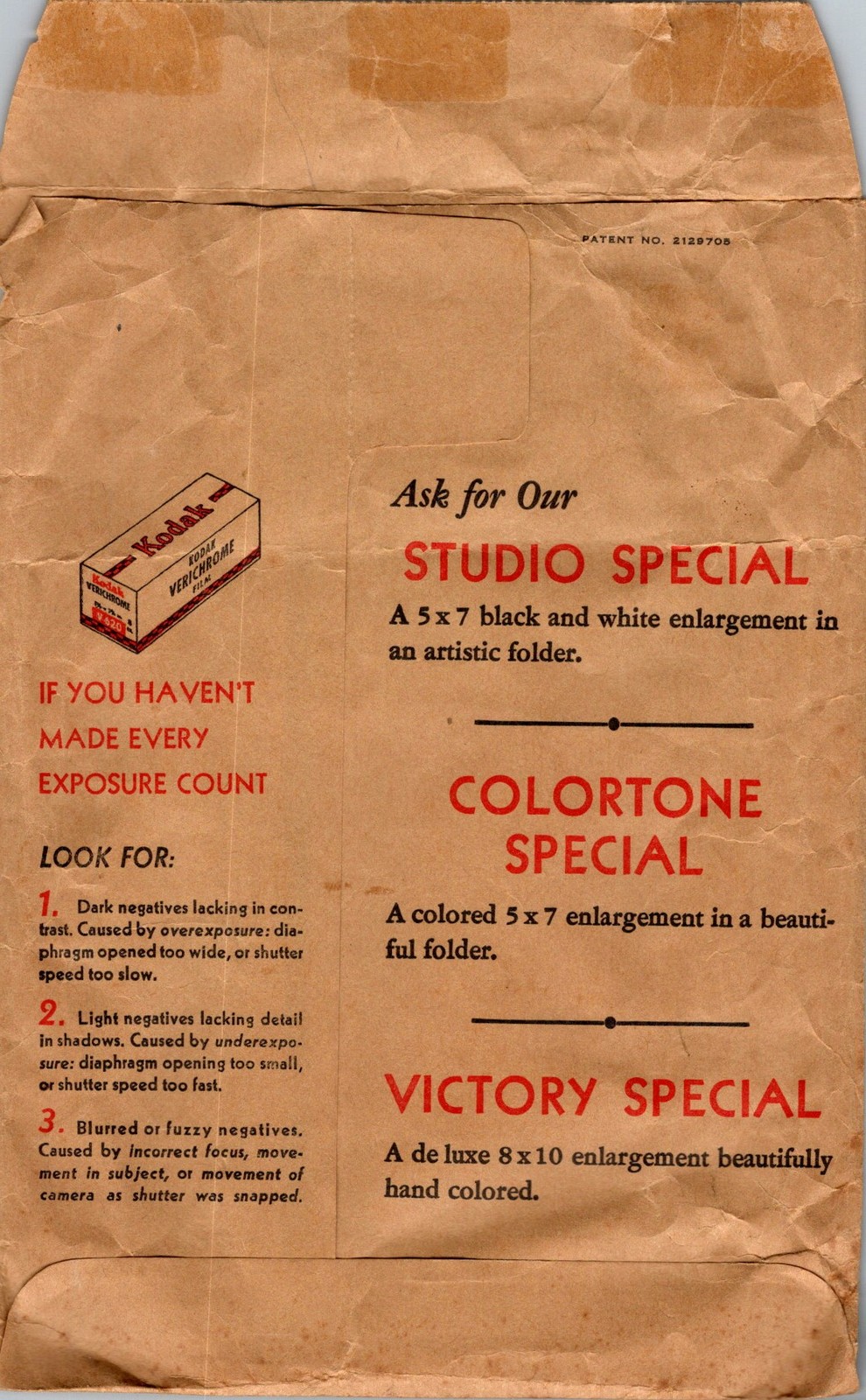 Maltin Stationery Co NYC Photo Processing Envelope 1930s-50s Kodak Verichrome