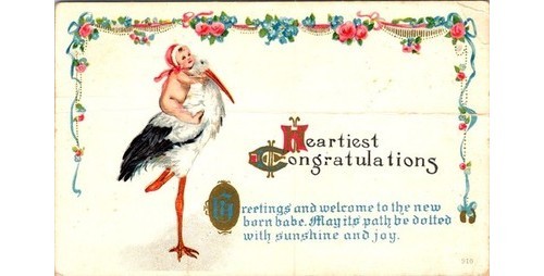 1900s Stork Newborn Announcement Postcard Blackwood NJ Camden Co Congrats Note