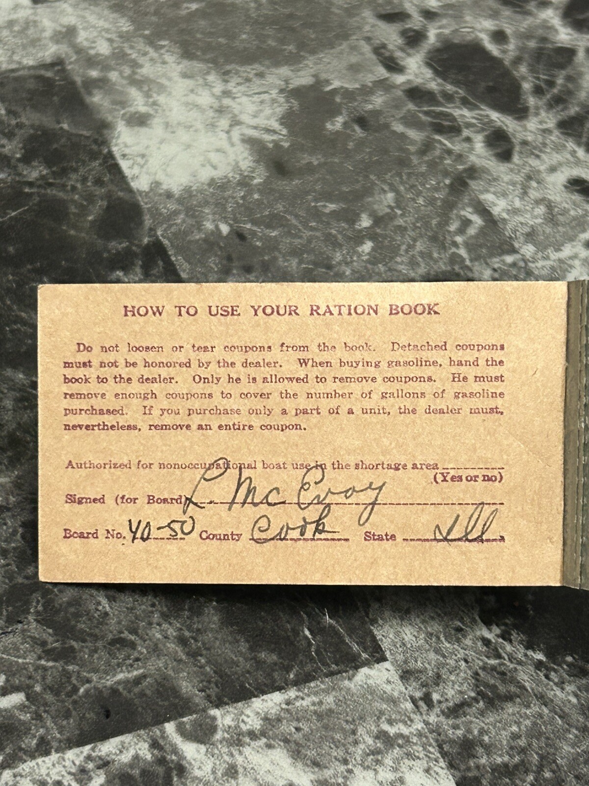 1943-1944 NON HIGHWAY RATIONS BOOKLET WITH 4 FULL PAGES LEFT CHICAGO ILLINOIS