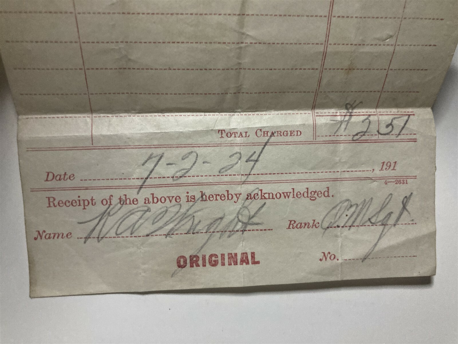 1924 United States Marine Corps Quartermasters Department Uniform Receipt USMC