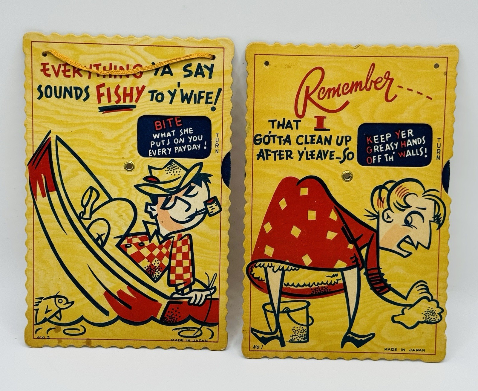 Vintage 1960s Naughty Couples Anniverary Gift Comic Card Spin-It Plaque Japan