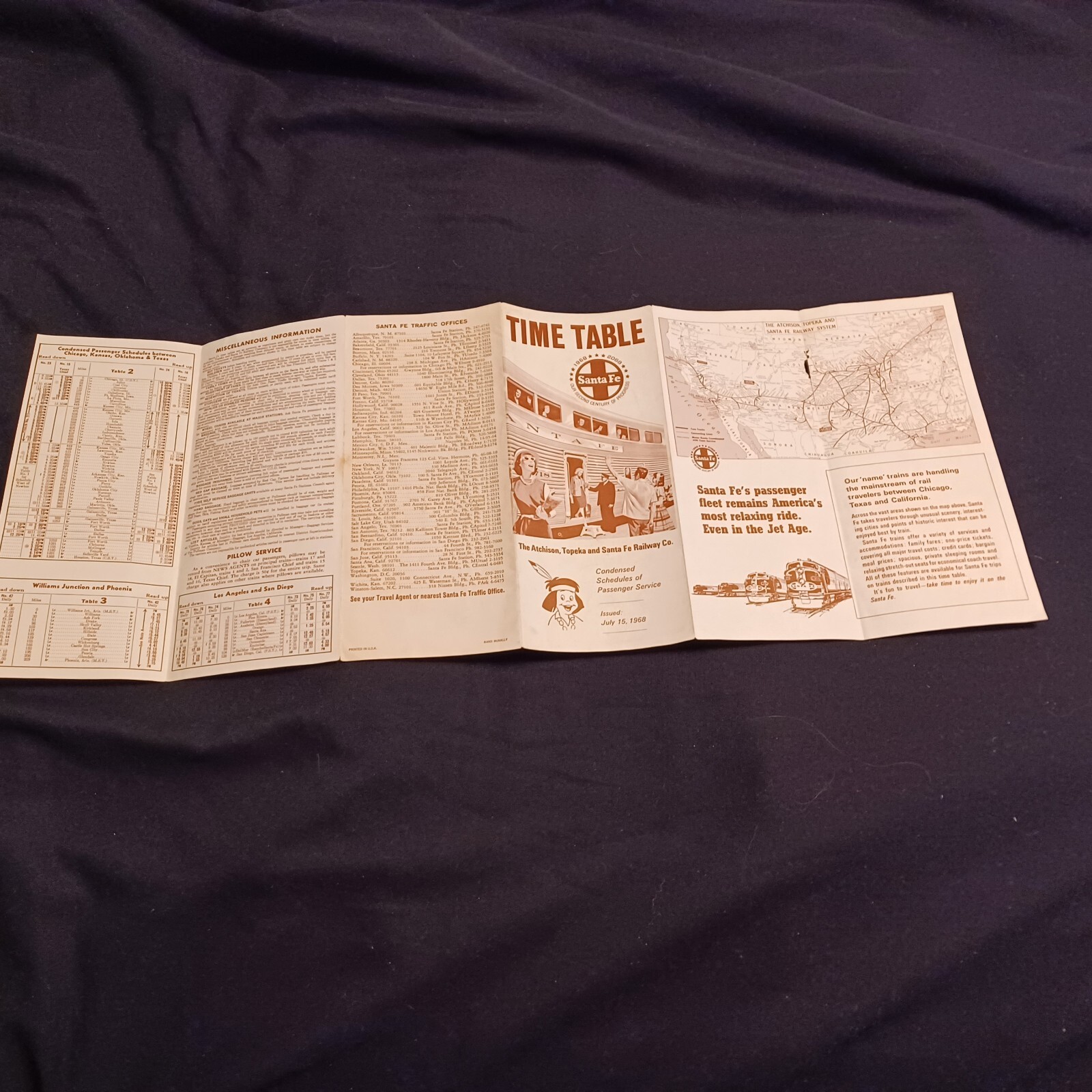 = SANTA FE TRAIN LINE TIME TABLE SCHEDULE JUNE 15 1968 PAPER PAMPHLET