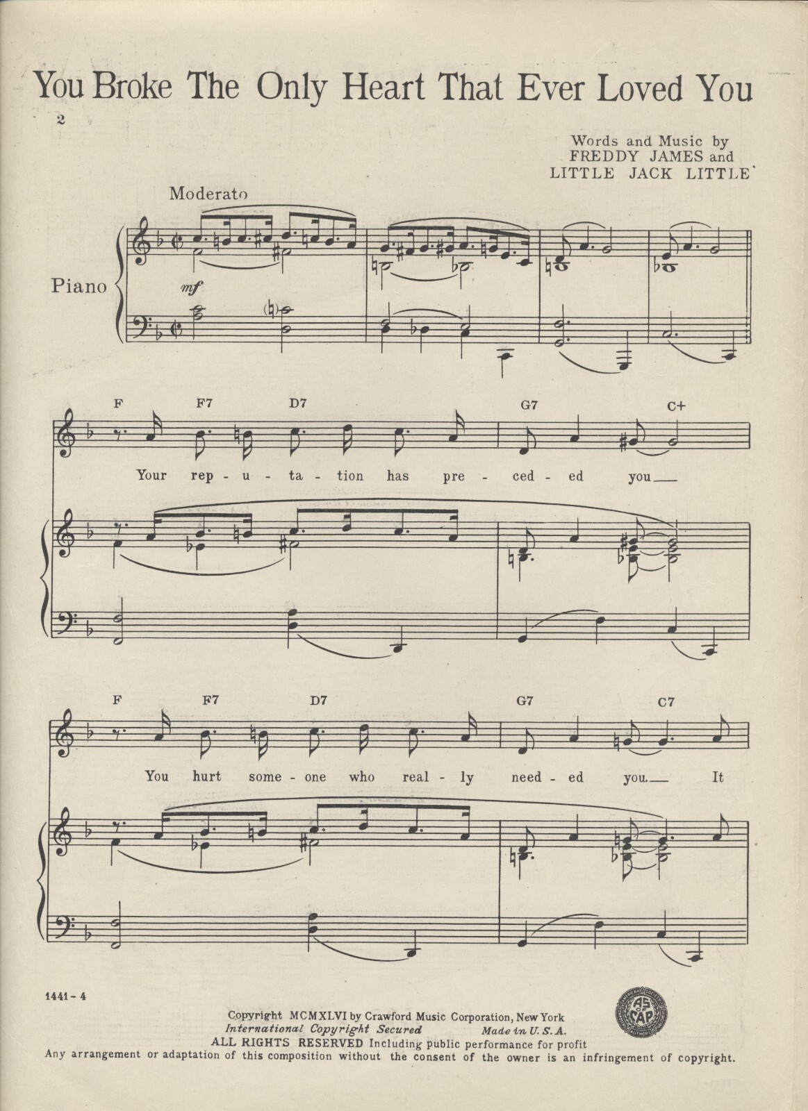 You Broke the Only Heart that Ever Loved You 1946 Sheet Music Elliott Lawrence
