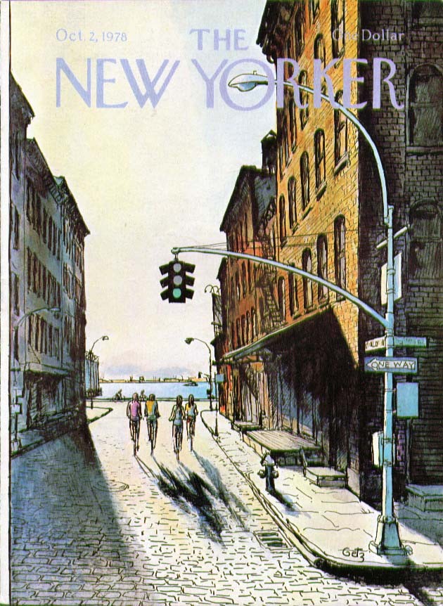 New Yorker cover Getz bicyclists near river 10/2 1978