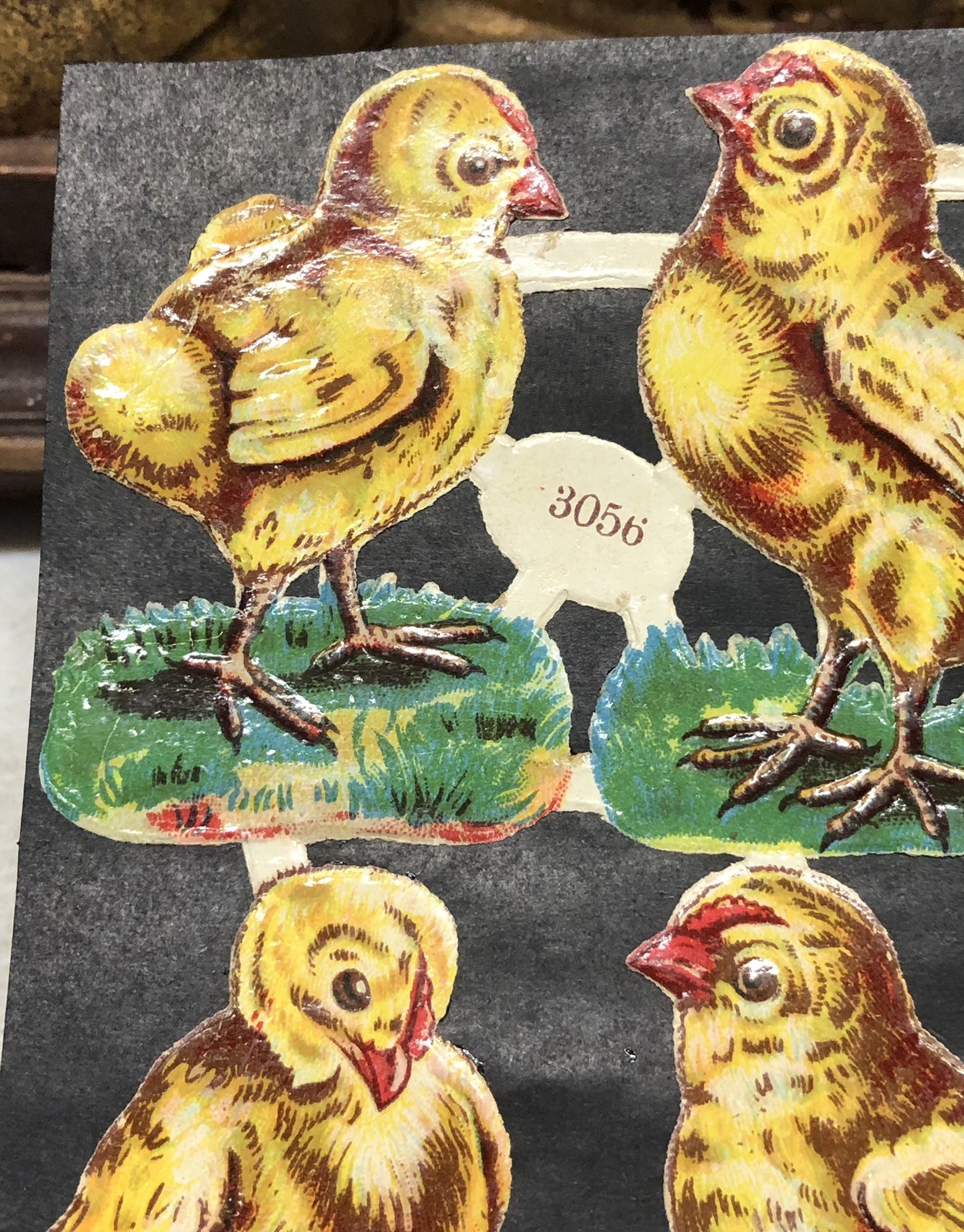 Young Bears Musician & Baby Chicks Die Cut Scraps Glued on Paper Double Sided L6