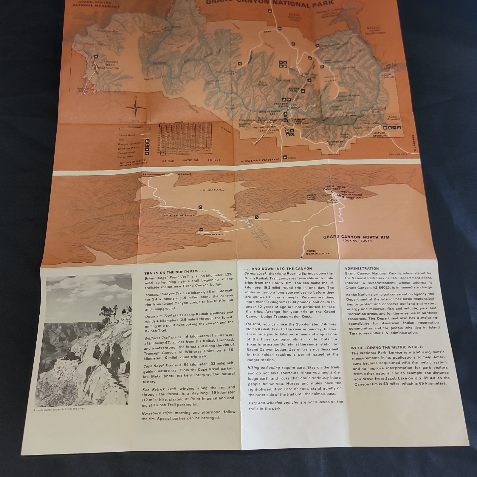 Vintage c1974 Zion, Bryce Canyon, North Rim Grand Canyon Detail Maps Lot Of 3
