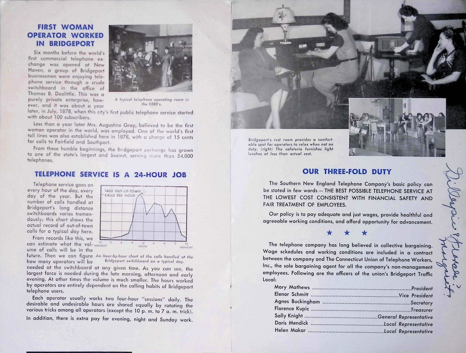 1945 SNET Bridgeport CT Telephone Operators Booklet Family Night History Labor