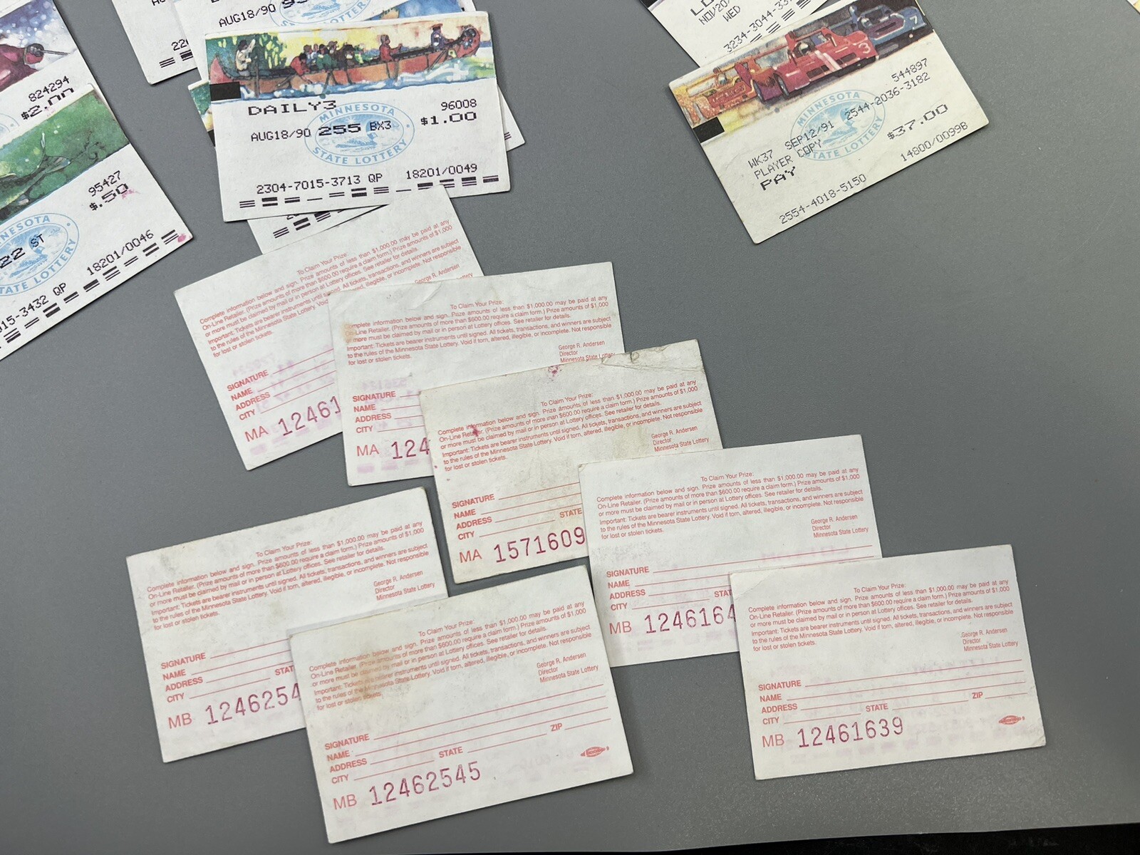The Very First Minnesota State Lottery Tickets!! Issued in 1990/1991/1992