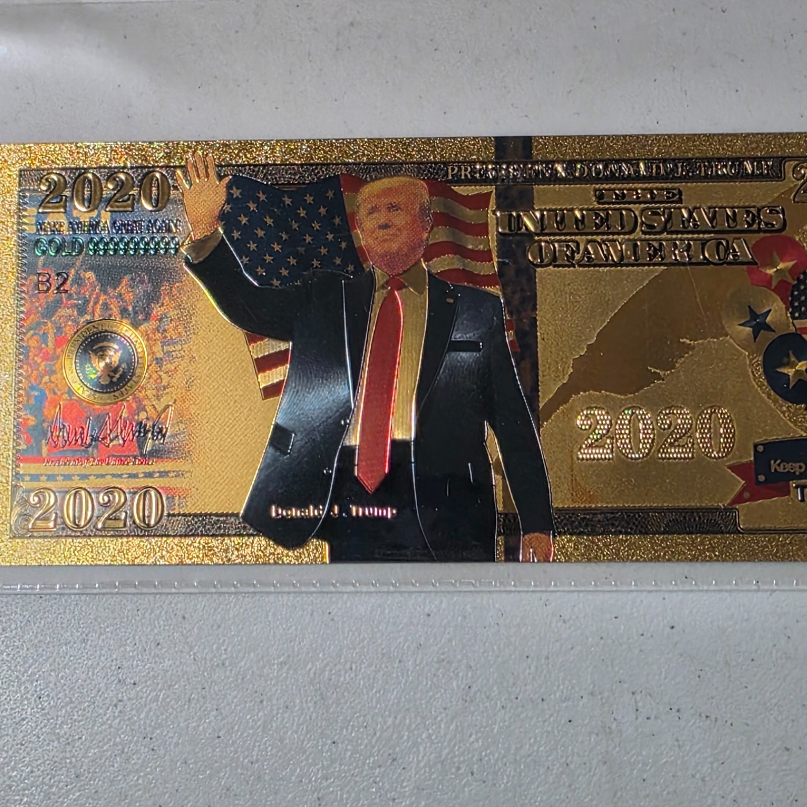 24K Gold Plated Collectible Trump 2020 Dollar Bill + Certificate Of Authenticity
