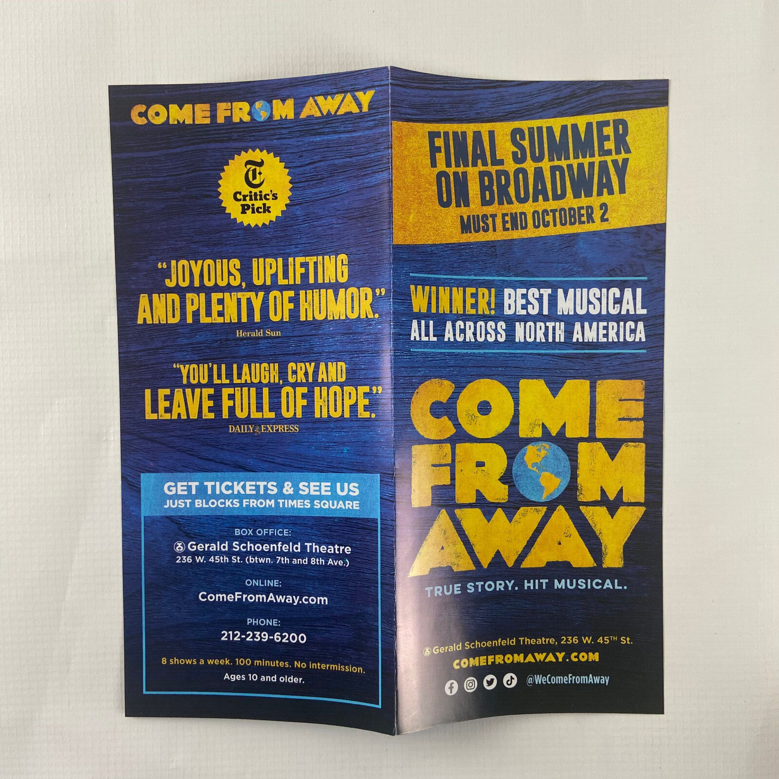 Come from Away Final 2022 Ad Flyer Broadway NYC New York City Advertisement Ads